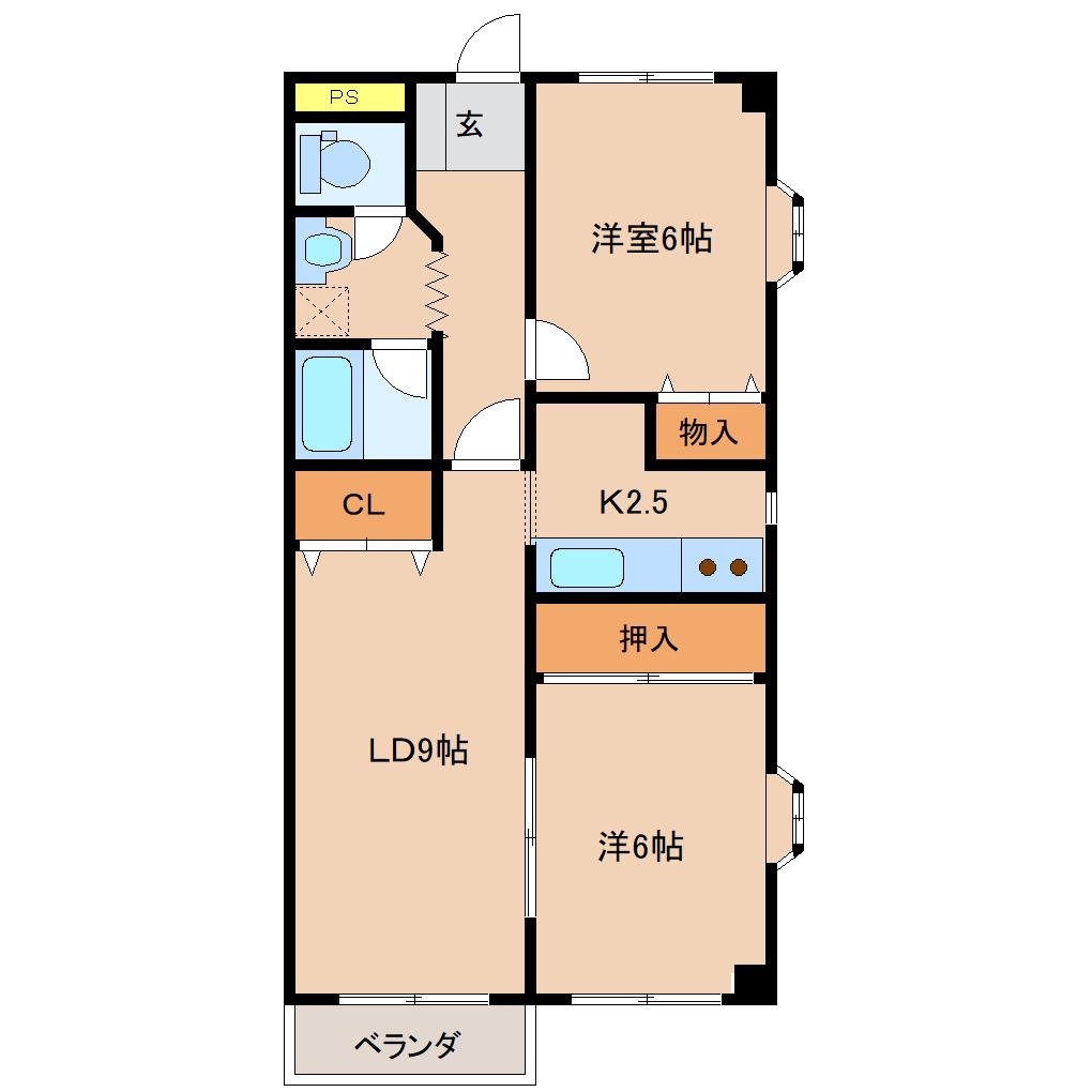 グランディ本江II(2LDK/2階)の間取り写真