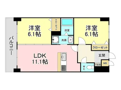ニューシティアパートメンツ南小倉II(2LDK/7階)の間取り写真
