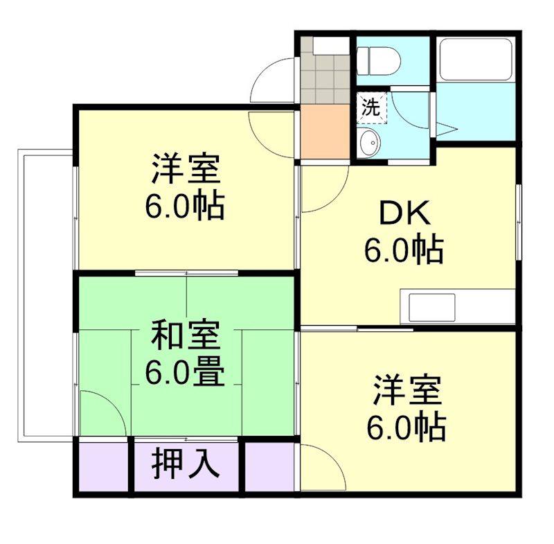 プロムナードD棟(3DK/2階)の間取り写真