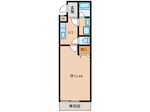 ヴィラソレイユ(1K/1階)の間取り写真