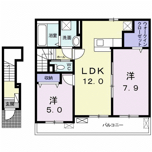 プロムナードメゾン弐番館 D(2LDK/2階)の間取り写真