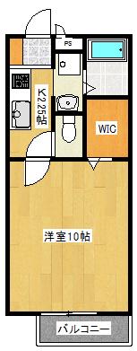 ウエストリバーB(1K/2階)の間取り写真