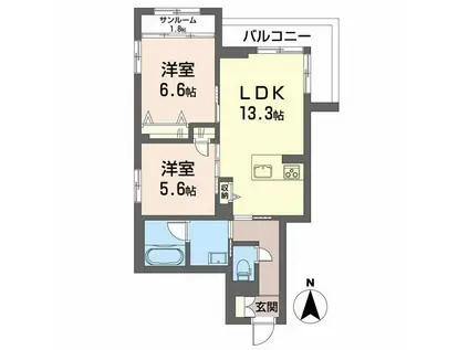 ウィステリア蜷川(2LDK/2階)の間取り写真