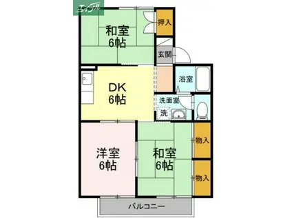 プリオールエフA棟(3DK/2階)の間取り写真