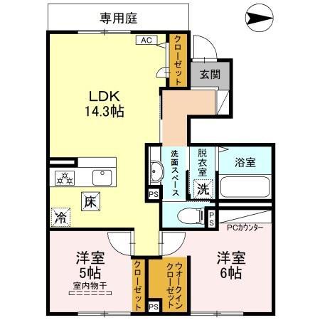 グルーヴィフィールド(2LDK/1階)の間取り写真