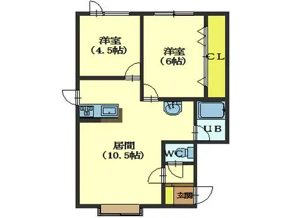サンライフ亀田港V(2DK/1階)の間取り写真