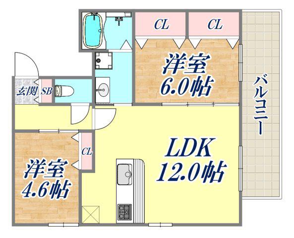 フォーリアライズ昭和南通2(2LDK/14階)の間取り写真