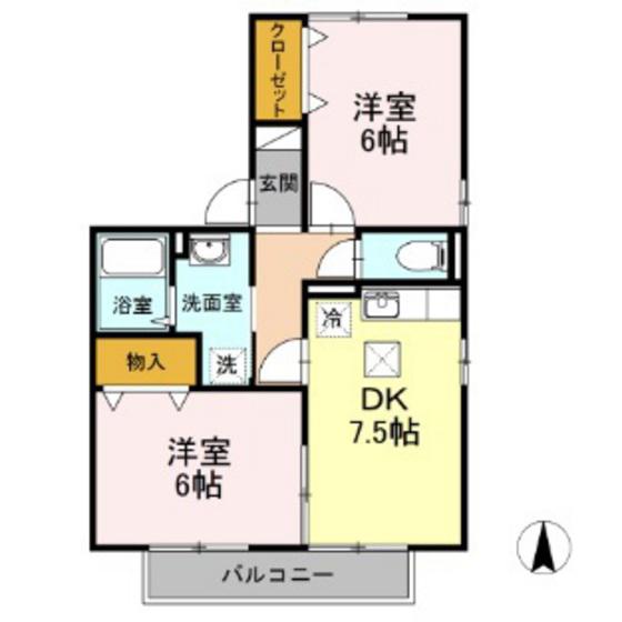 シティパル21 B棟(2DK/1階)の間取り写真