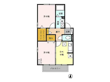 シャルールIII(2DK/1階)の間取り写真