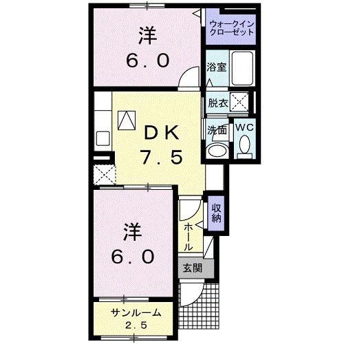 ヴィラ新庄(2DK/1階)の間取り写真