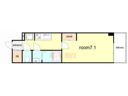 GENOVIA神戸湊川公園(1K/14階)の間取り写真