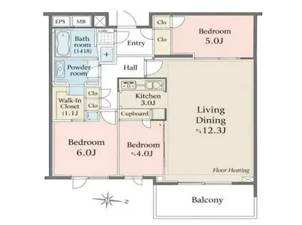 ザ・パークハウス小日向(3LDK/3階)の間取り写真