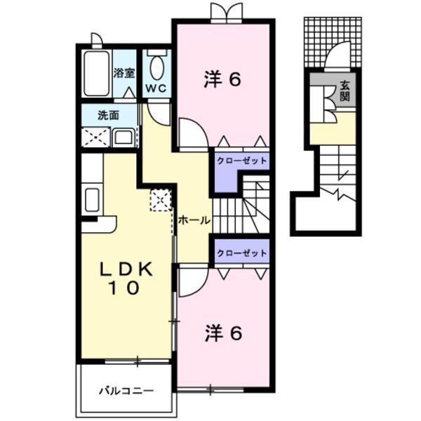フェリシダ矢蔵 Ⅰ(2LDK/2階)の間取り写真