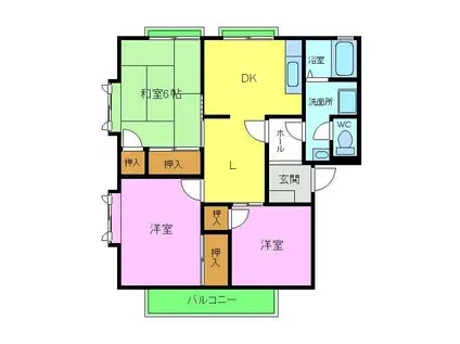 ヴィラ錦B棟(3LDK/2階)の間取り写真