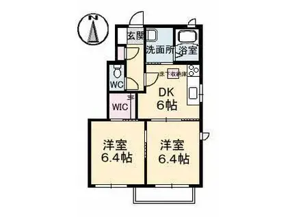 ファミーユドゥアヴニールB棟(2DK/1階)の間取り写真