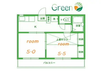 ランドマーク平塚(2K/2階)の間取り写真