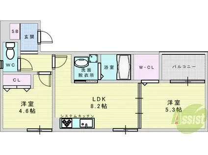 ラモーナ佃II(2LDK/3階)の間取り写真