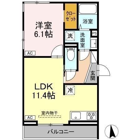 トリシア居町(1LDK/3階)の間取り写真