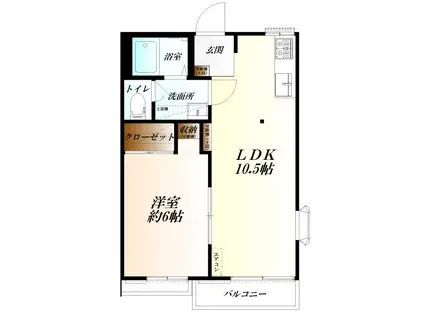 グリーンパークC棟 WIFI対応(1LDK/2階)の間取り写真