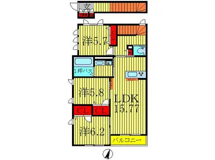 シェルコリーヌ I(3LDK/2階)の間取り写真