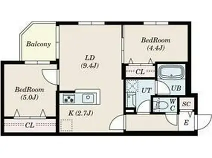 S-RESIDENCE北円山ALESIA(2LDK/2階)の間取り写真