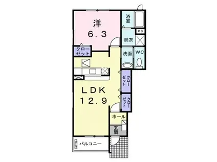 プレジールI(1LDK/1階)の間取り写真