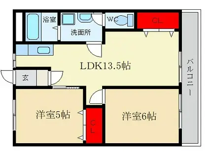 レジデンス松栄I(2LDK/7階)の間取り写真