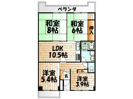 グランコート到津(4LDK/10階)の間取り写真