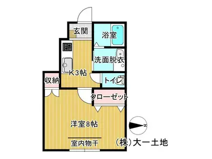 チュテレールB(1K/1階)の間取り写真