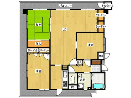 グランドパレス小郡(3LDK/8階)の間取り写真