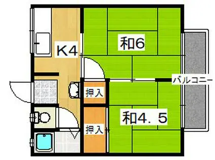 ユニメント 鏡畑B棟(2DK/2階)の間取り写真