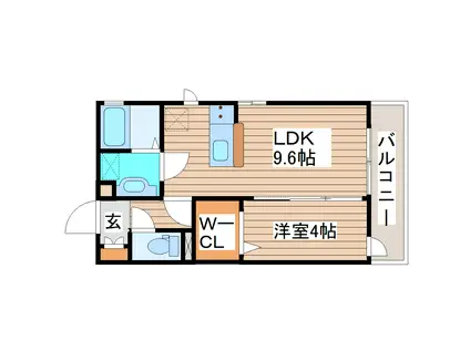 ハピネス柏木(1LDK/3階)の間取り写真