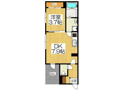 LE CIELIII(1DK/2階)の間取り写真