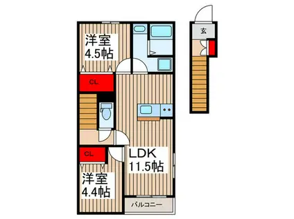 リーブルファイン緑区中野田(2LDK/2階)の間取り写真