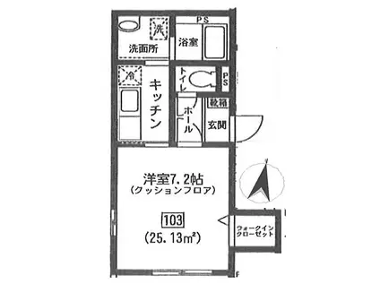 ガヴォット(1K/1階)の間取り写真