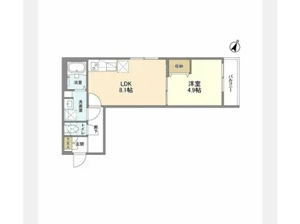 ウエルスクエア渋谷本町(1LDK/2階)の間取り写真