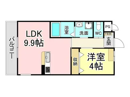 ネオハイム 深町(1LDK/2階)の間取り写真