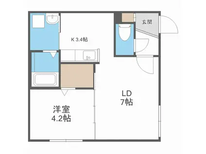ヴィレッジ円山公園(1LDK/4階)の間取り写真
