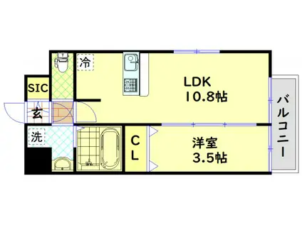 エスリード難波 THE FIRST(1LDK/9階)の間取り写真