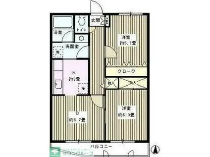 メゾンドボヌール梅島(2DK/3階)の間取り写真