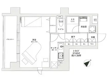 ミュージション下赤塚(1K/2階)の間取り写真