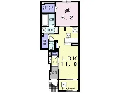 アヴニールII(1LDK/1階)の間取り写真