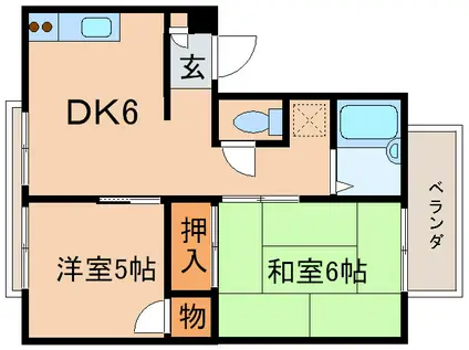 メロディーハイツ高槻I(2DK/1階)の間取り写真