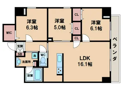 GRANZ山坂(3LDK/6階)の間取り写真