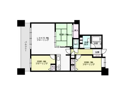 コスモ唐人町パークビュー(3LDK/10階)の間取り写真