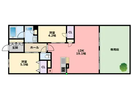 シエリア甲子園一番館(2LDK/1階)の間取り写真