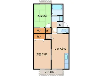 トゥインクルコート文化町10番館(2LDK/2階)の間取り写真