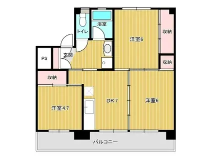 フォンテーヌ北山手S棟(3DK/4階)の間取り写真
