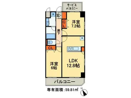 サンパティーク(2LDK/6階)の間取り写真