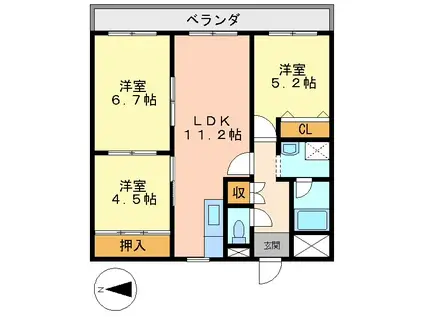 グロアールマイス(3LDK/4階)の間取り写真